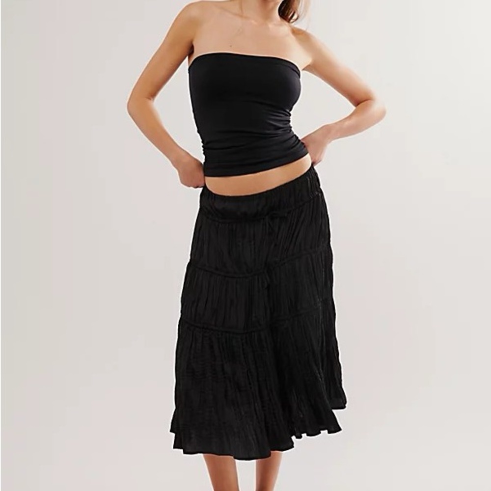 Free People Maeve Black Pleated Midi Skirt, NWT, Sz S